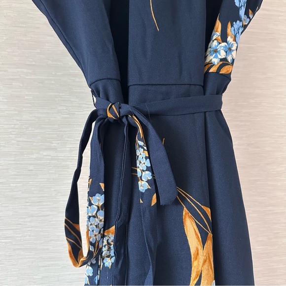 Nina Leonard Navy Blue Floral Midi Dress Small - Picture 6 of 9